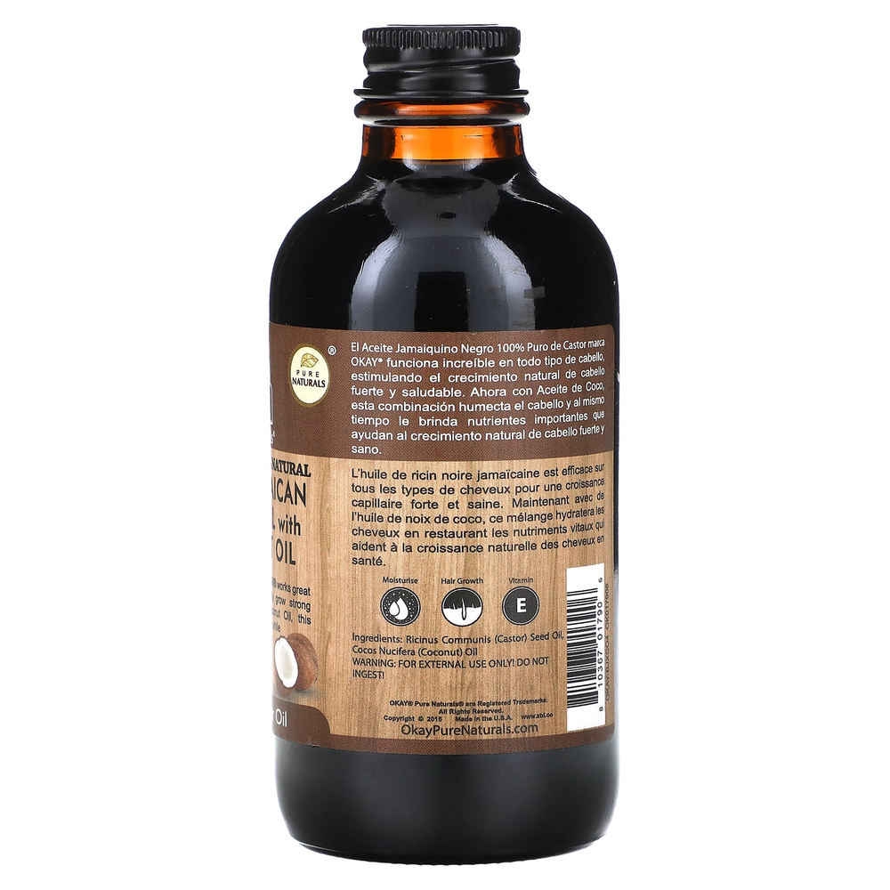 Okay Pure Naturals, Натуральное масло для волос, для темных волос, 118 мл (4 жидк. унц.)