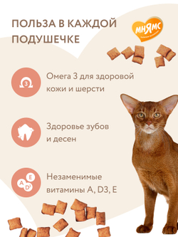 Лакомство Мнямс "Здоровье и красота" хрустящие подушечки для кошек с лососем 60 г.