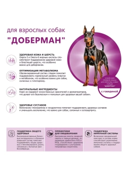 Сухой корм для собак породы Доберман, с говядиной, 2,5 кг