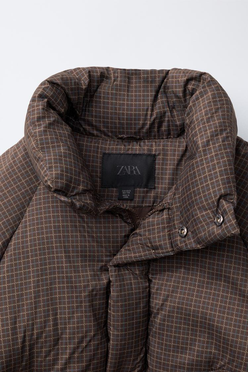 ZARA СТЕГАНАЯ КУРТКА В КЛЕТКУ, КОРИЧНЕВЫЙ