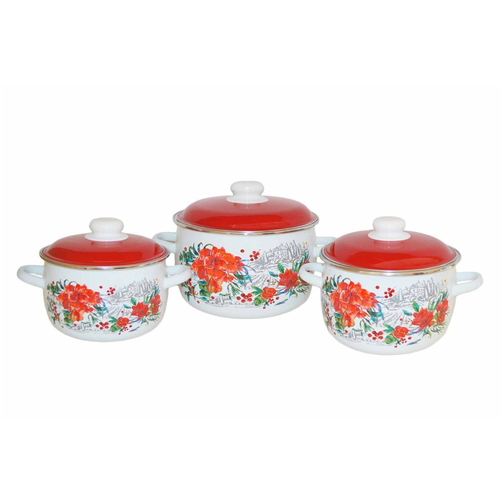 Набор эмалированной посуды 3 пр, кастрюли 2, 3, 4 л, СтальЭмаль, Амариллис, 6KA021M, белоснежный