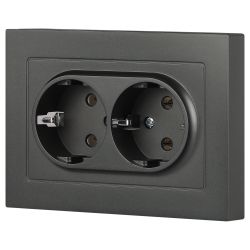 Розетка Intro Accent 6-205-07 , 2X2P+E Schuko, 16А-250В, IP20, СУ, AL/CU, графит