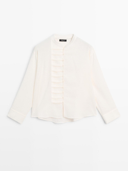 Massimo Dutti Рубашка с круглым вырезом и пуговицами, натуральный/кремовый