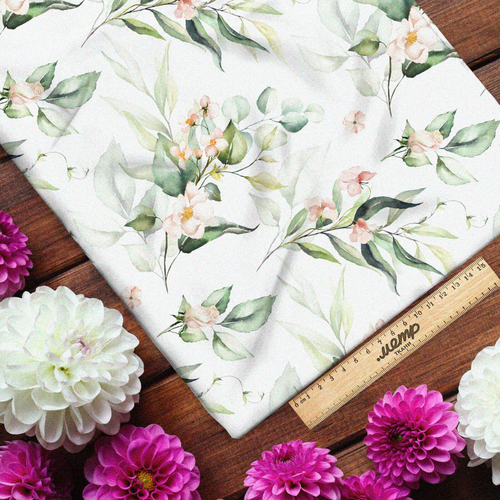 Ткань дюспо акварельные листья с цветами