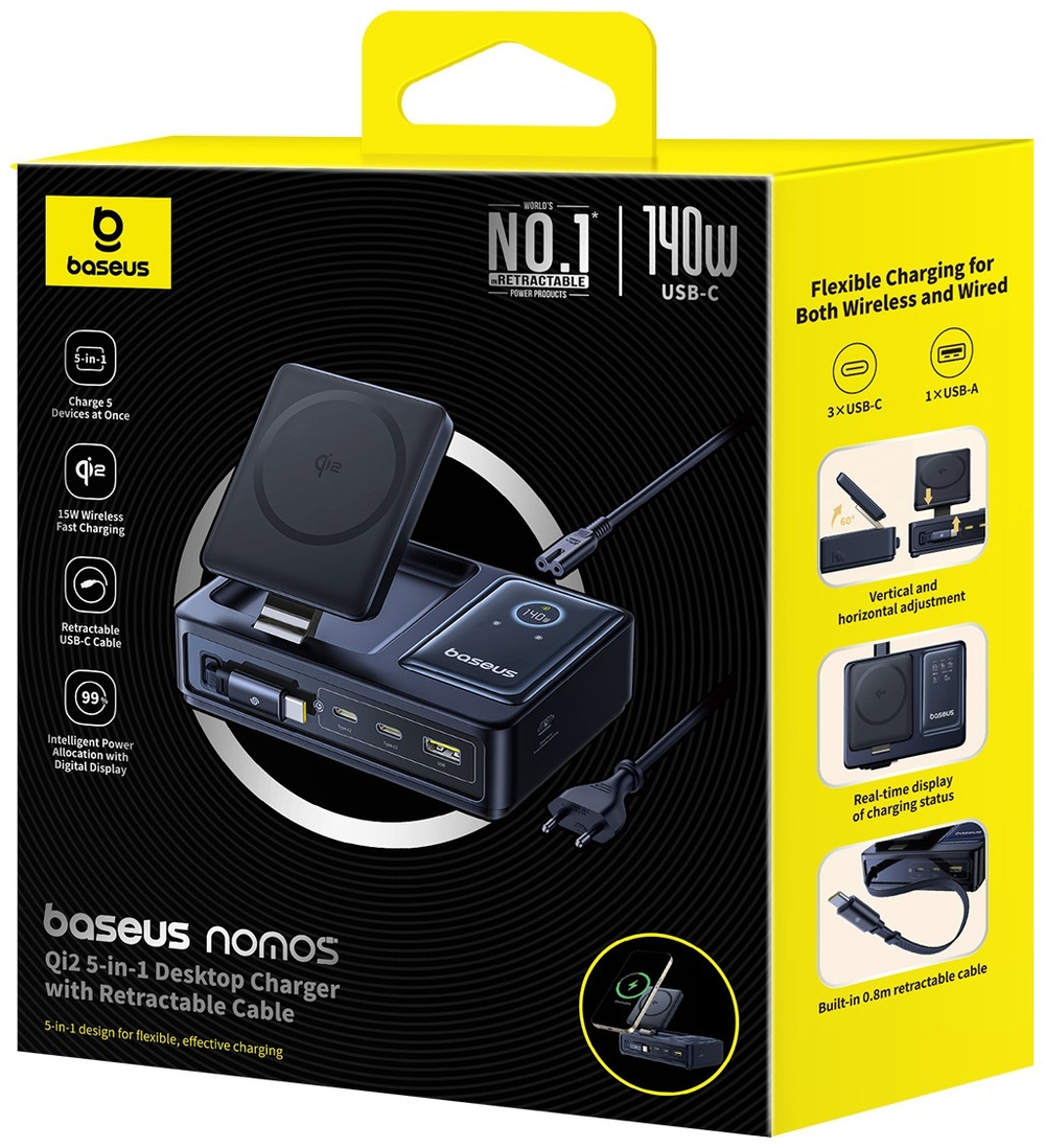 Зарядное устройство Baseus NOMOS 5-in-1 USB Type-C, USB черный