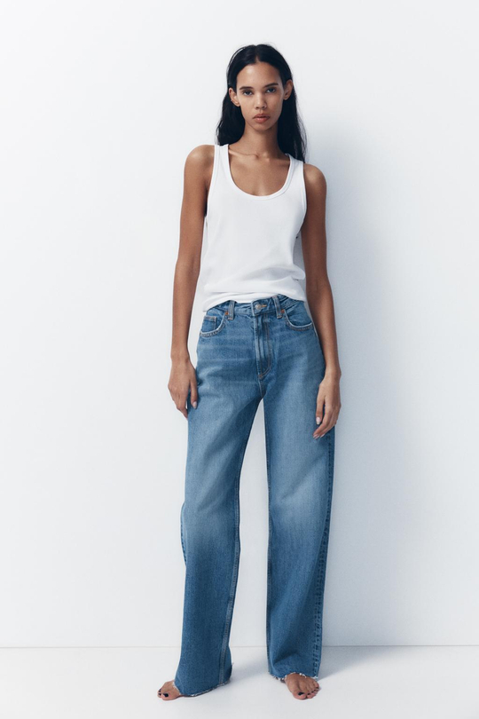 ZARA ДЖИНСЫ С ВЫСОКОЙ ПОСАДКОЙ TRF WIDE LEG, СИНИЙ