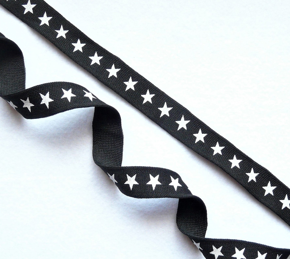 Лампасная лента (трикотажный, 1,8 см). Черный/белые звезды, ВО