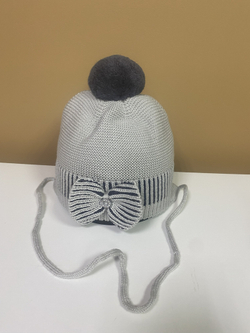 Шапка зимняя детская серая с бантом на объем головы 42 и 48 см