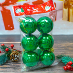 Шар новогодний 6шт 6см, глянец зеленый, пластик