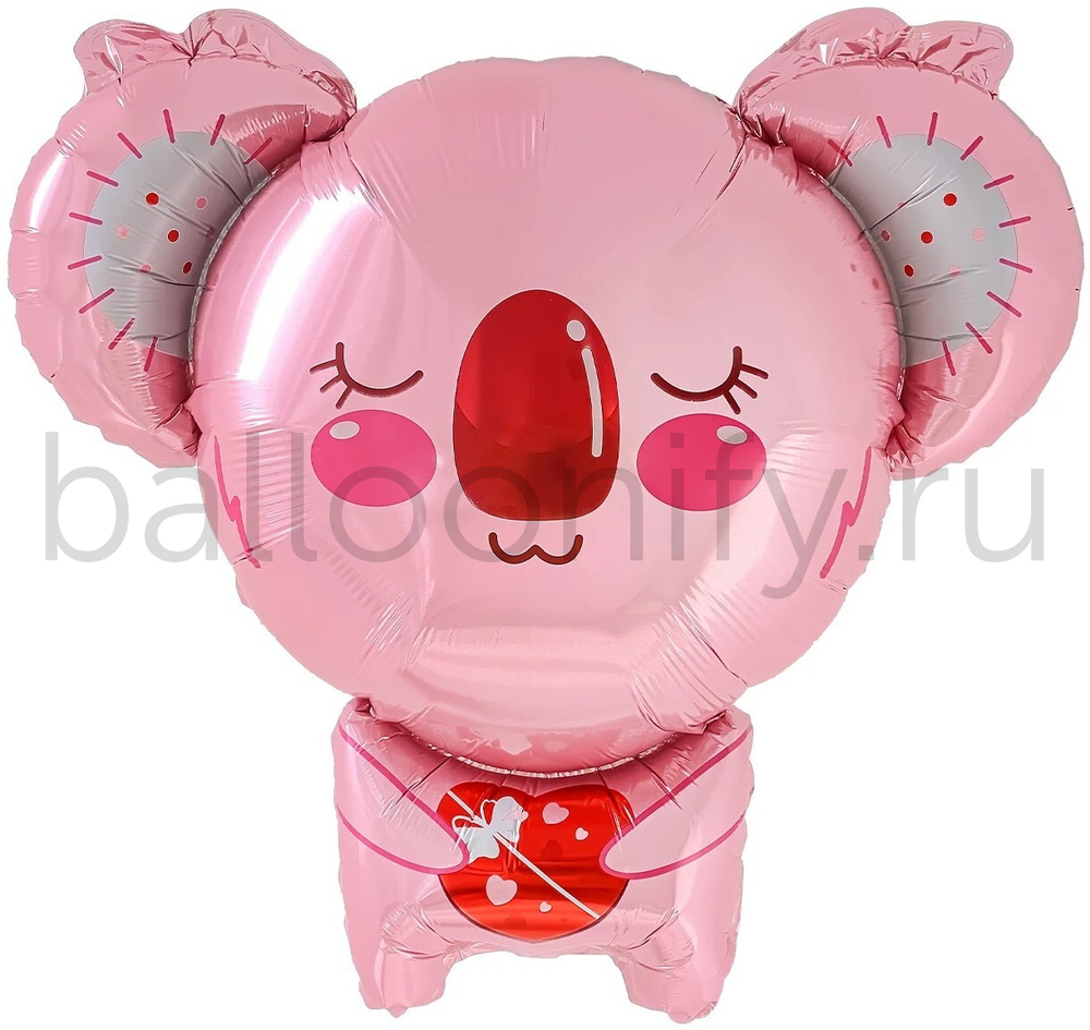 Шар (28''/71 см) Фигура, Коала с сердечком, Розовый, 1 шт.