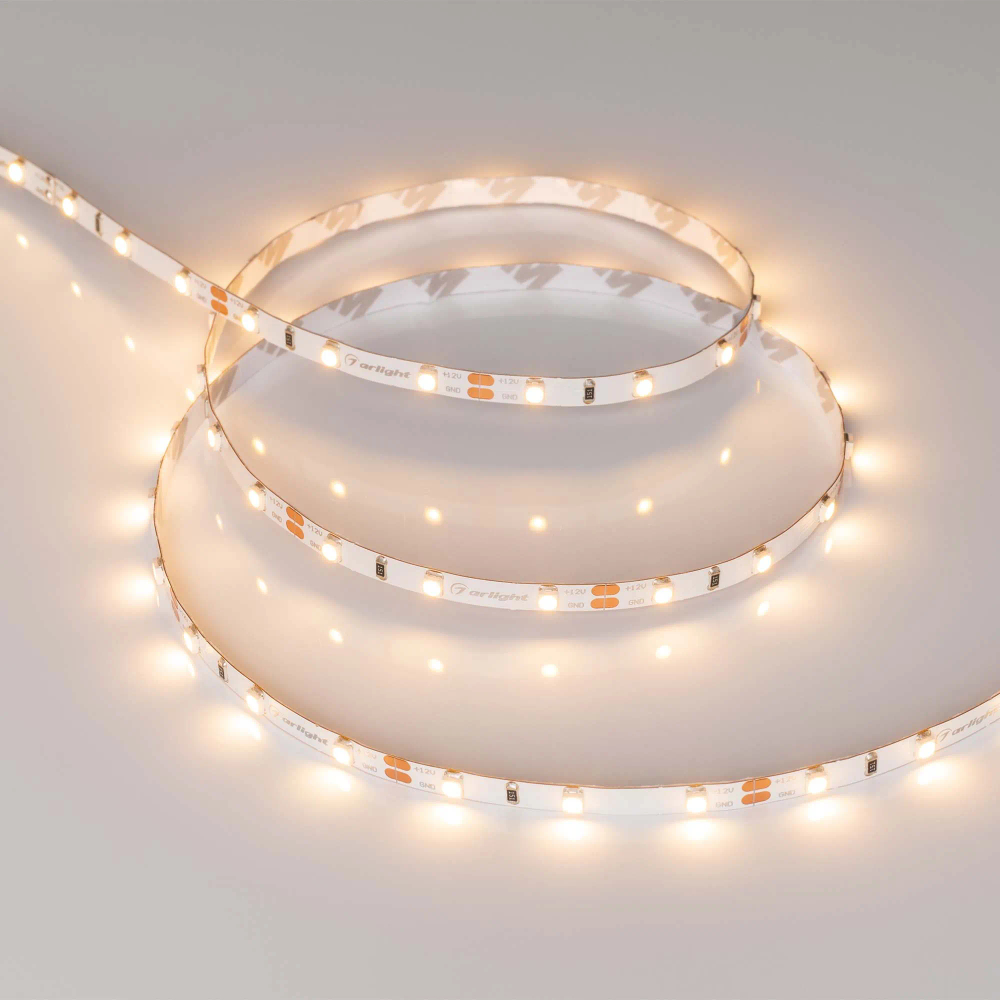 Светодиодная лента RT-A60-5mm 12V Warm3000 (4.8 W/m, IP20, 2835, 5m) (Arlight, узкая) 028614(2)