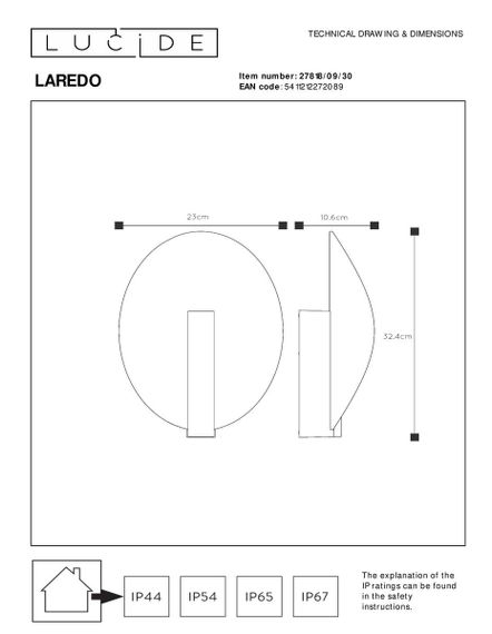 Уличный настенный светодиодный светильник Lucide Laredo 27818/09/30