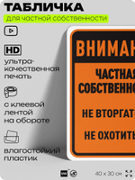 Табличка для частной территории "Внимание, частная собственность", на дом, для участка, организаций, предупреждающая, 40х30 см, Silver Plane x Айдентика Технолоджи