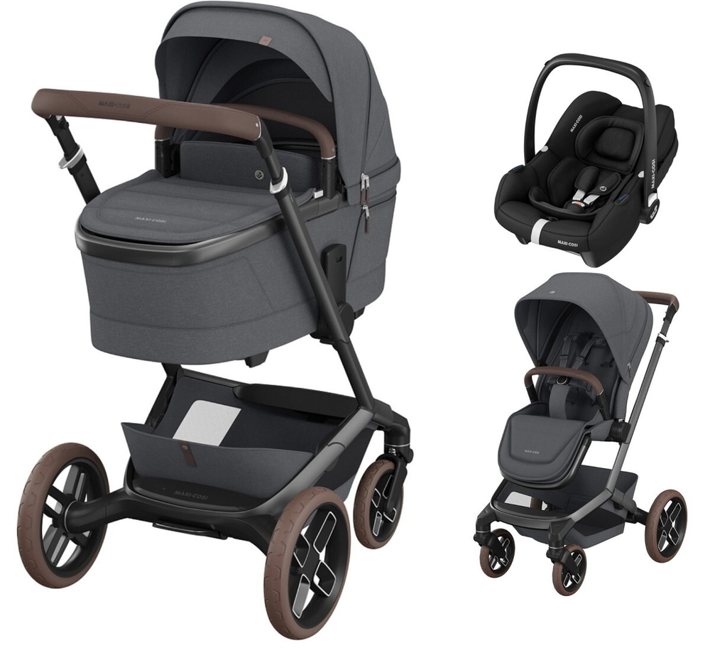Детская коляска Maxi-Cosi Fame 3 в 1 с автокреслом CabrioFix Essential black Twillic Graphite/графит