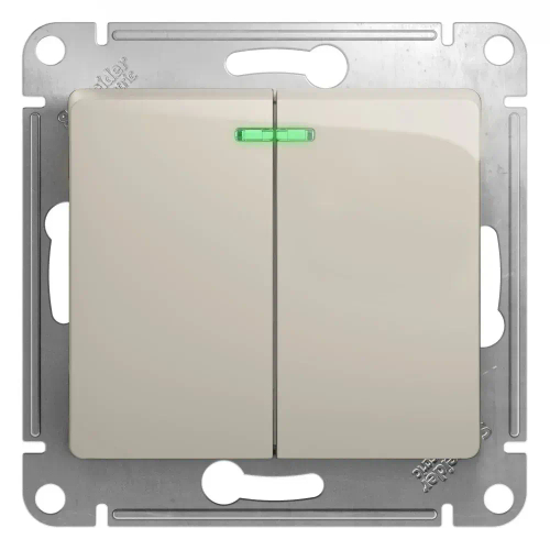GLOSSA 2-клавишный ВЫКЛЮЧАТЕЛЬ с подсветкой, сх.5а, 10AX, механизм, МОЛОЧНЫЙ