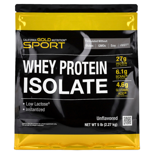 California Gold Nutrition, Sport, изолят сывороточного протеина, без добавок, 2,27 кг (5 фунтов)