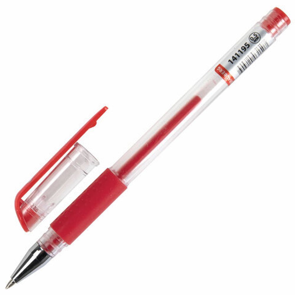 Ручка гелевая с грипом BRAUBERG "Number One", КРАСНАЯ, узел 0,5 мм, линия письма 0,35 мм, 141195