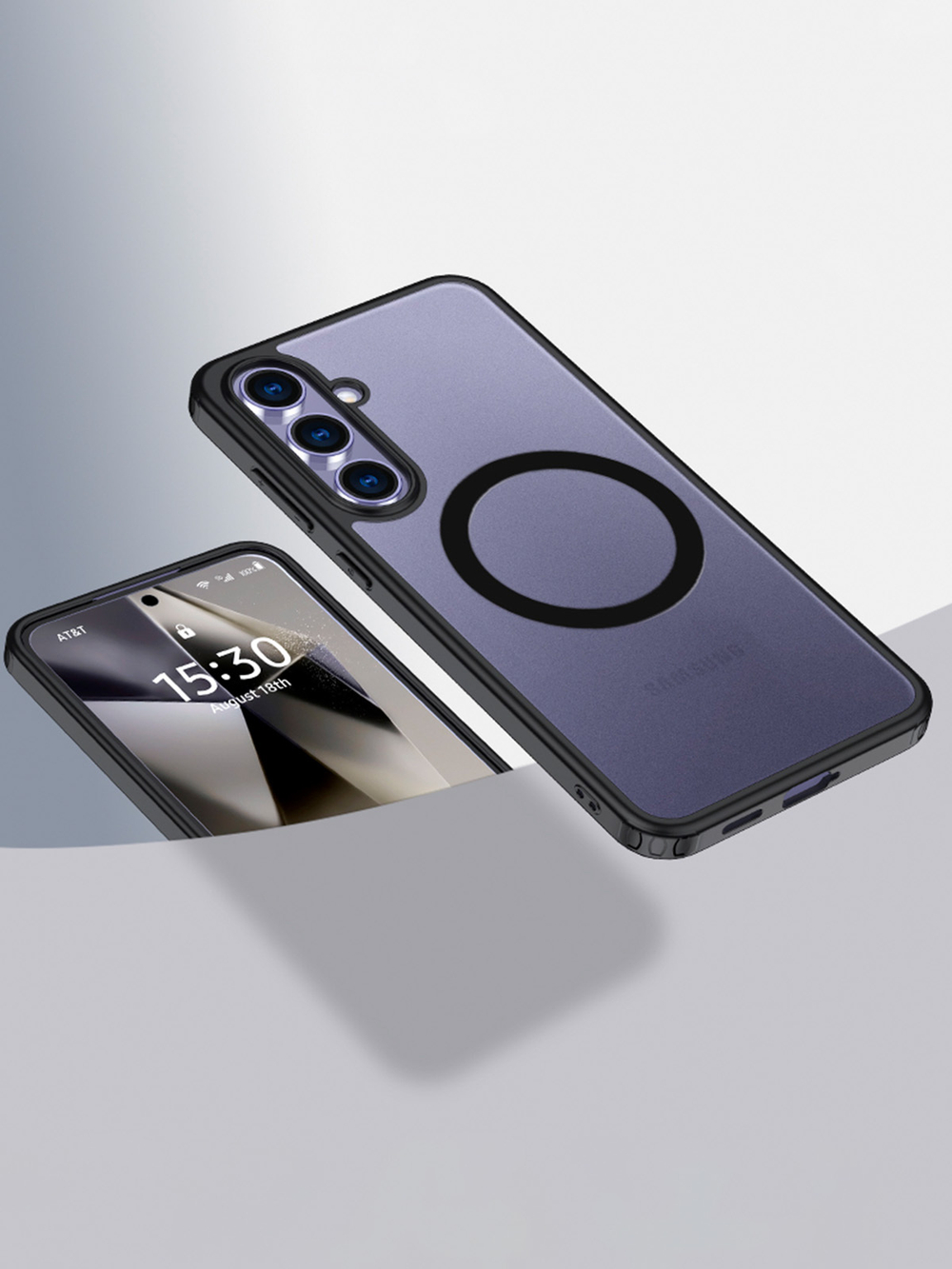 Чехол с Magsafe для Samsung Galaxy S25 прозрачный матовый с черным бортом WLONS