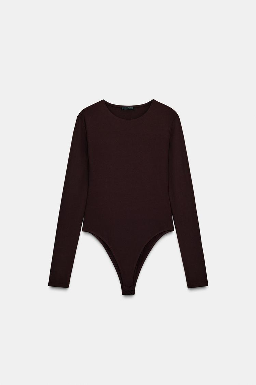 ZARA БАЗОВОЕ БОДИ ИЗ ПОЛИАМИДА, ТЕМНО-КОРИЧНЕВЫЙ