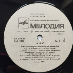Винтажная виниловая пластинка LP Angel Vladkovic Group ABC Ансамбль Ангела Владковича АВС (СССР 1981)