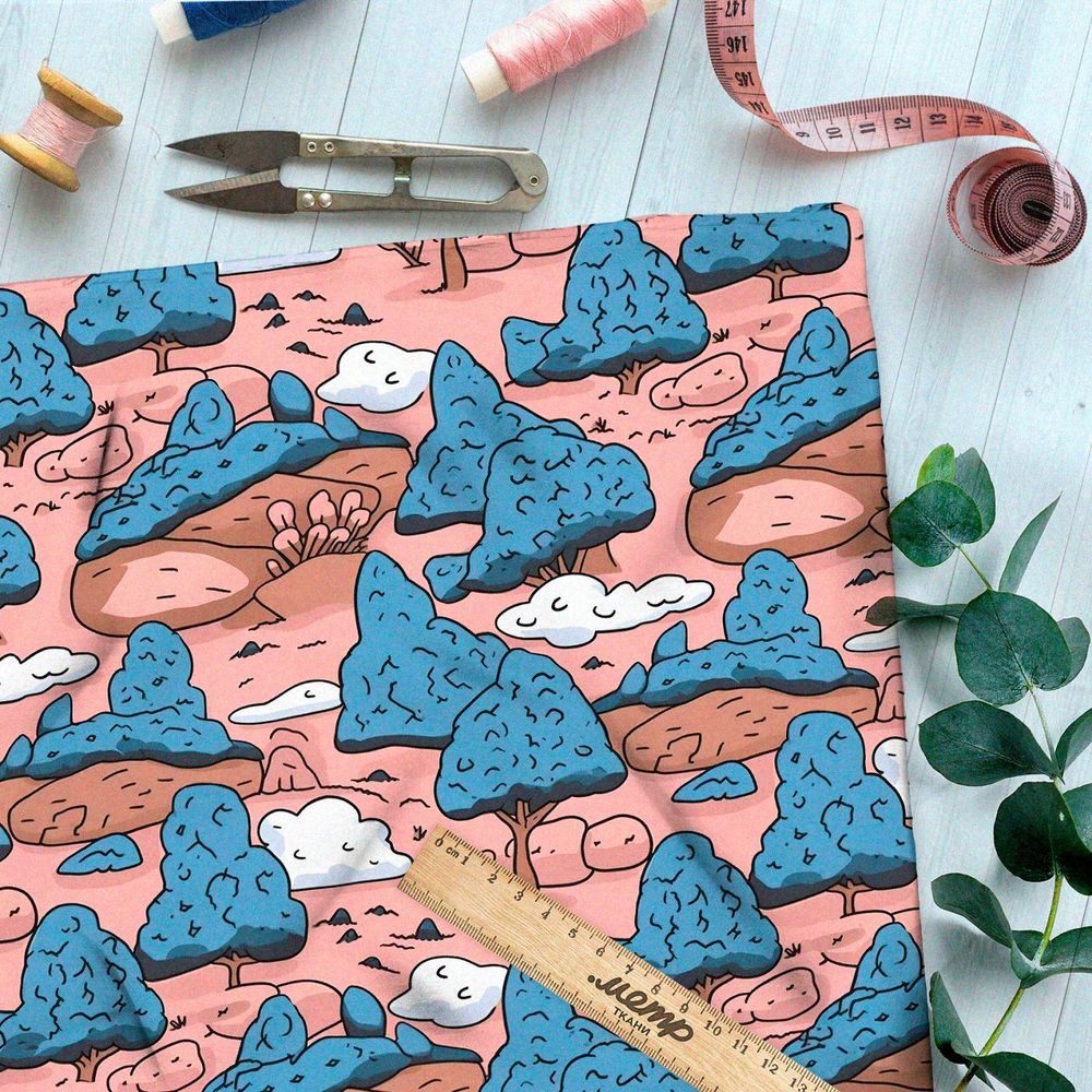 Ткань премиум шифон мультяшный ландшафт