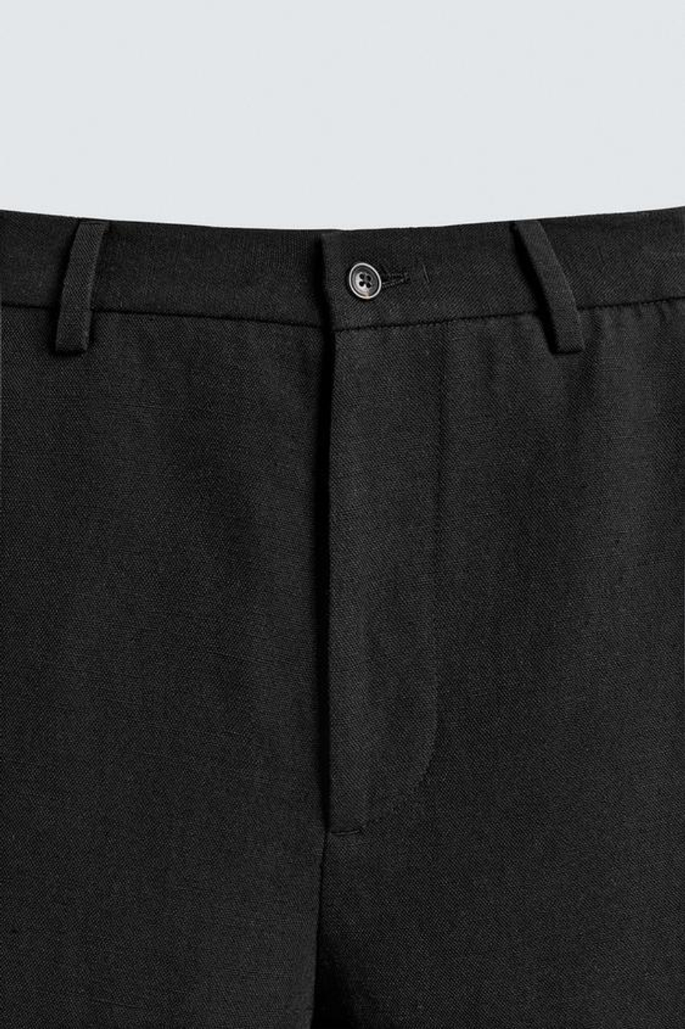 ZARA БРЮКИ КОСТЮМНЫЕ ИЗ ХЛОПКА И ЛЬНА, ЧЕРНЫЙ