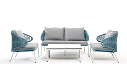 "Милан" лаунж-зона 4-местная плетеная из роупа (веревки), каркас алюминиевый белый, роуп бежевый