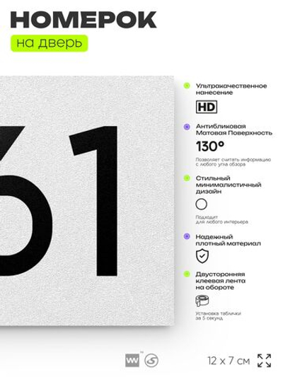 Номер на дверь 361, табличка на дверь для офиса, квартиры, кабинета, аудитории, склада, белая 120х70 мм, Айдентика Технолоджи