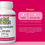 Natural Factors, цитрат магния, 90 капсул (150 мг в 1 капсуле)