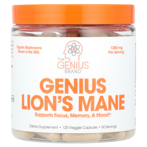 The Genius Brand, ежовик гребенчатый Genius, 120 растительных капсул (600 мг в 1 капсуле)