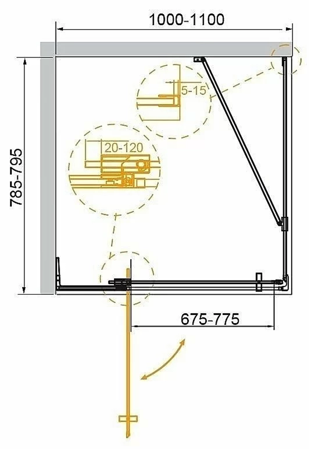 Душевой уголок Cezares Slider 100х80 SLIDER-AH-1-100-70/80-GRIGIO-NERO стекло серое тонированное/профиль черный матовый