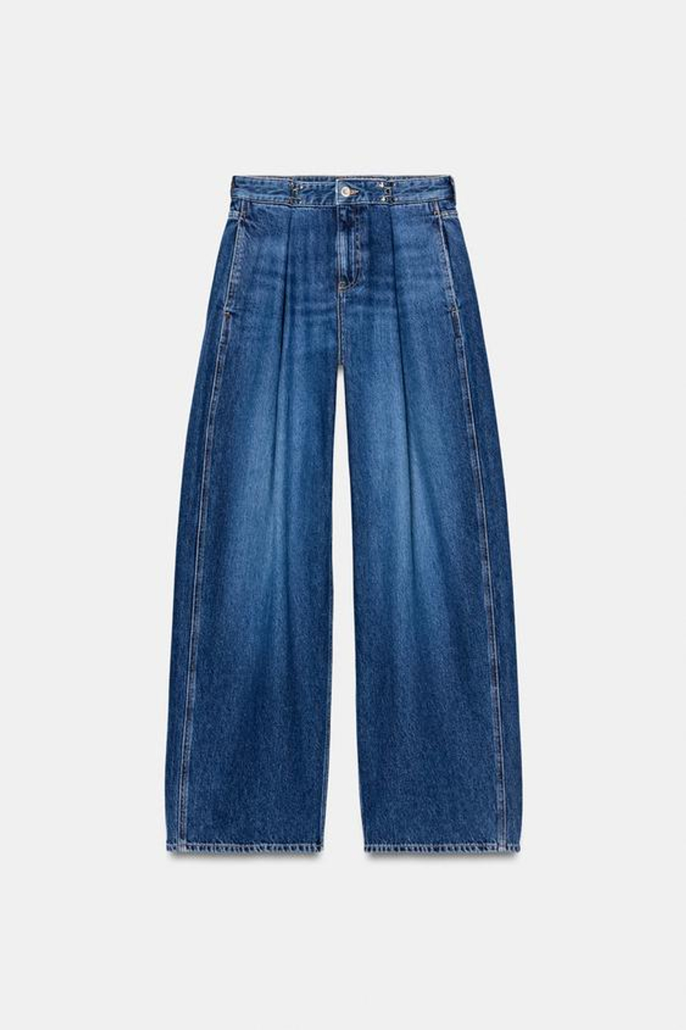 ZARA ДЖИНСЫ Z1975 СВОБОДНОГО КРОЯ С ВЫСОКОЙ ПОСАДКОЙ И КРЮЧКАМИ, ВЫЦВЕТШИЙ СИНИЙ