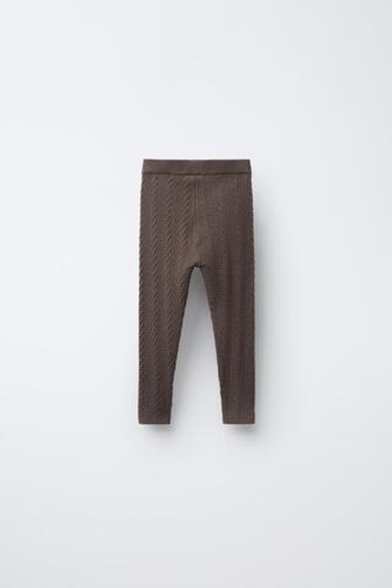 ZARA ТРИКОТАЖНЫЕ ЛЕГИНСЫ С КОСАМИ, СЕРОВАТО-КОРИЧНЕВЫЙ