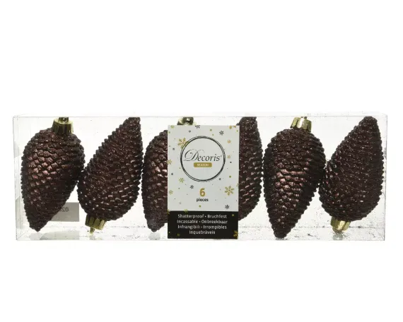 Пластиковая елочная игрушка Шишка темно-коричневый, 80 мм., 6 шт., Kaemingk (028589)