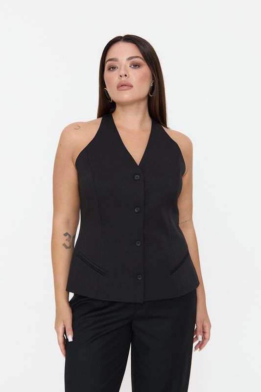 Жилет приталенный, черный