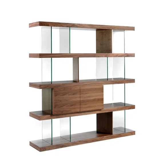 Стеллаж CP1711 /3072 ореховый с полками из стекла