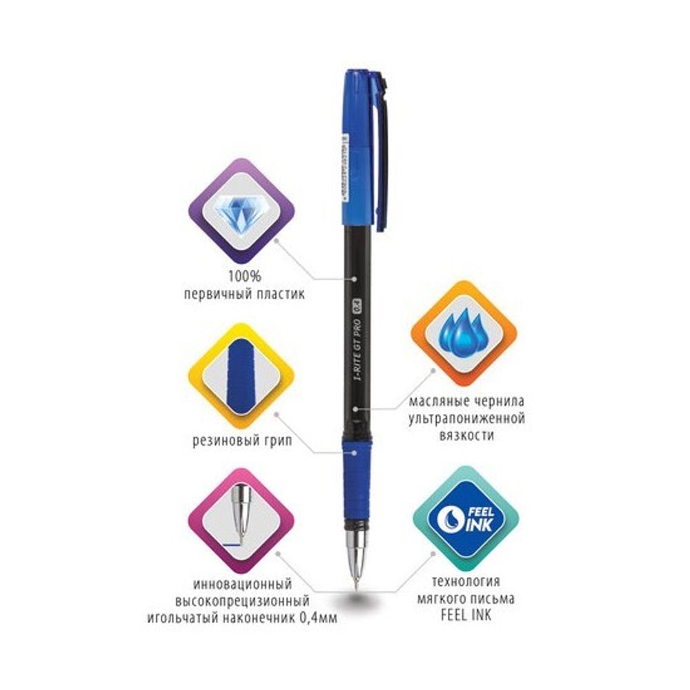 Ручка шариковая масляная Brauberg i-Rite GT Pro синяя, 0.4мм, резиновый грип