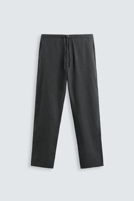 ZARA БРЮКИ ИЗ ХЛОПКА И ЛЬНА, СЕРЫЙ