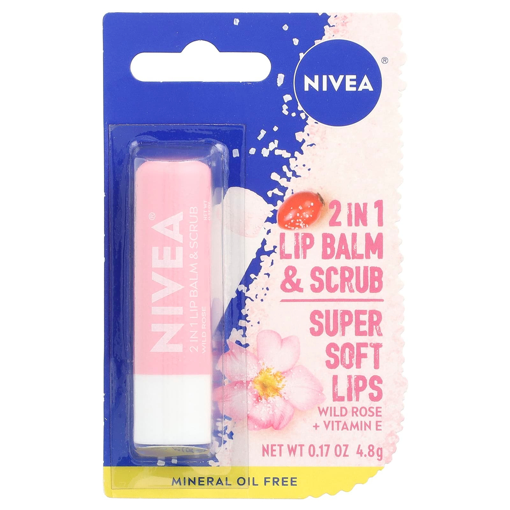 Nivea, Бальзам и скраб 2 в 1, шиповник, 4,8 г (0,17 унции)