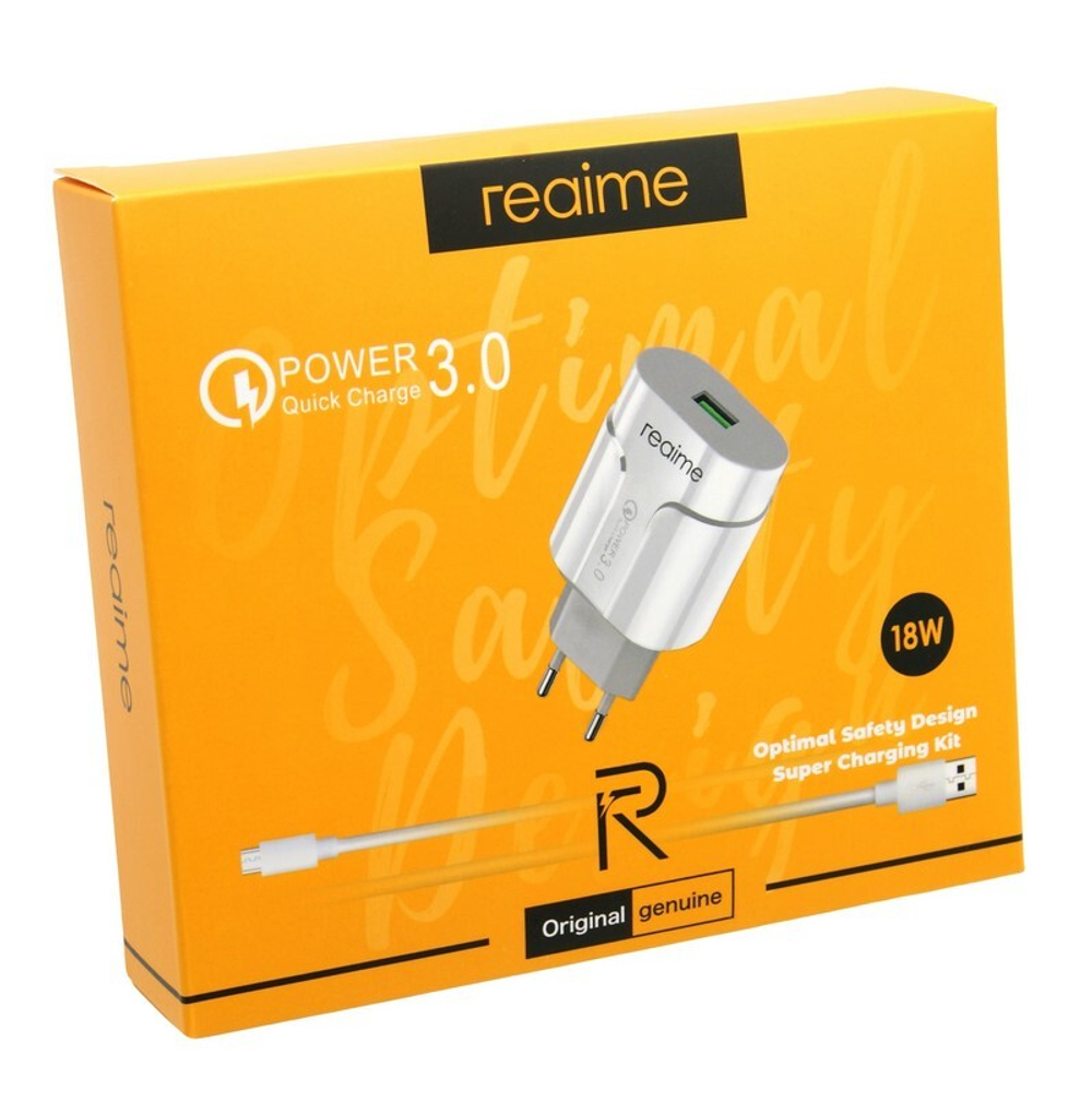 Сетевой адаптер питания REALME R203 1USB 18W + кабель Micro QC 3.0 (белый)
