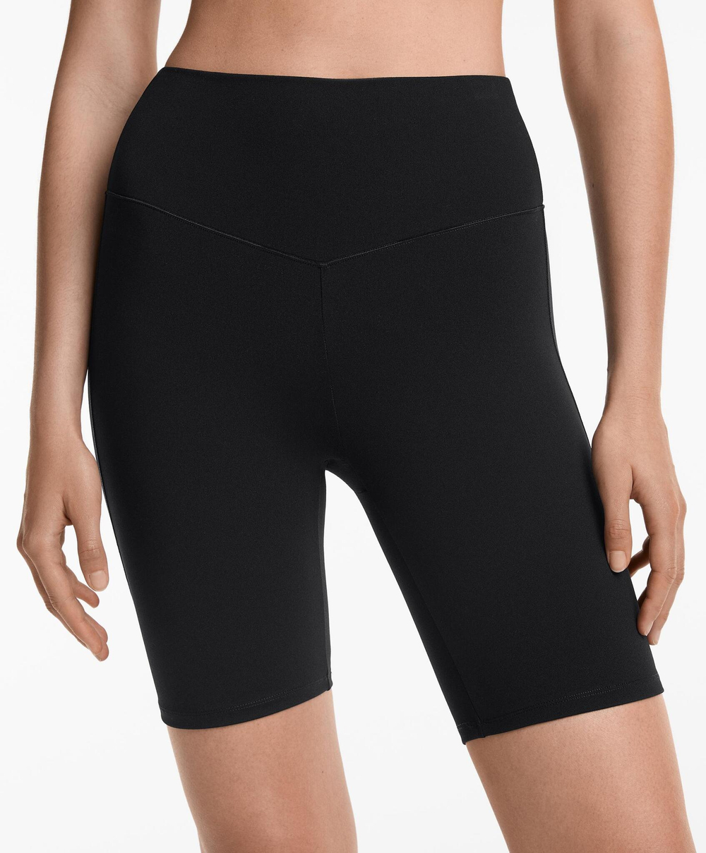 OYSHO Леггинсы-велосипедки полиамидные хлопковые с высокой посадкой 20 см, чёрный