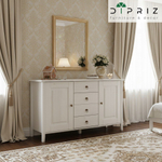 Комод, 148х43х79, Боцен, с ящиками, для одежды и игрушек, под телевизор, из массива дерева, белый, Dipriz