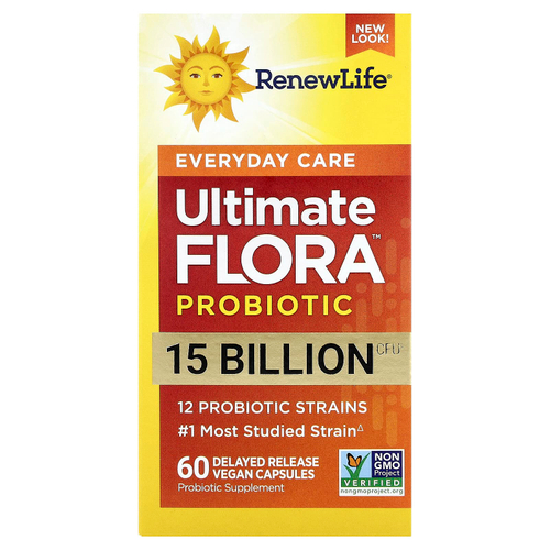 Renew Life, Ultimate Flora™, пробиотик для ежедневного приёма, 60 веганских капсул с отсроченным высвобождением