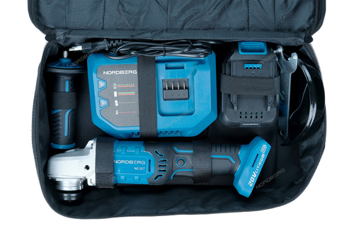 NORDBERG (NE307K) УШМ аккумуляторная, диаметр диска 125 мм, 20В, с акк. и зар. уст-вом
