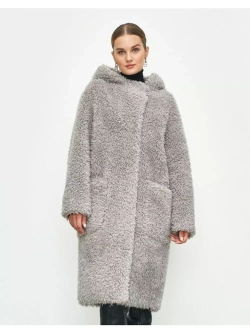 Шуба женская чебурашка тедди эко, серая, SilverFox