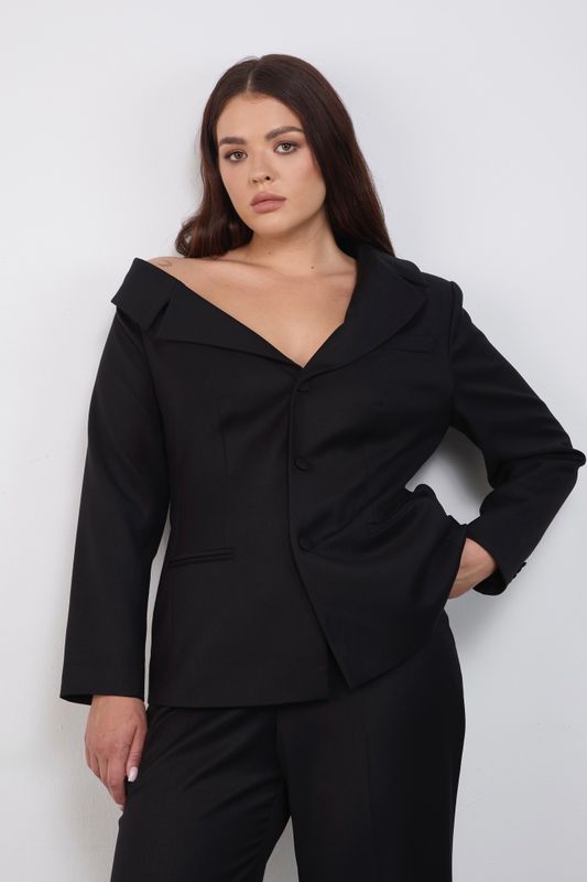 Жакет однобортный со спущенным плечом, черный