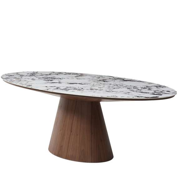 Стол овальный Ando 230х110 см, керамика Arabescato, шпон ореха