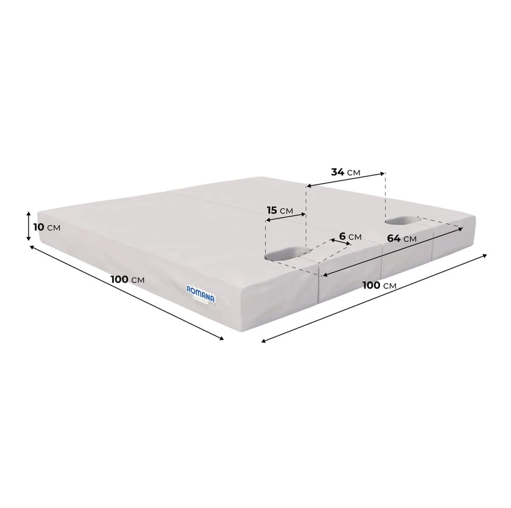 Мат с прорезями для шведской стенки (мягкий щит) Romana 1000*1000*100 , в 2 сложения