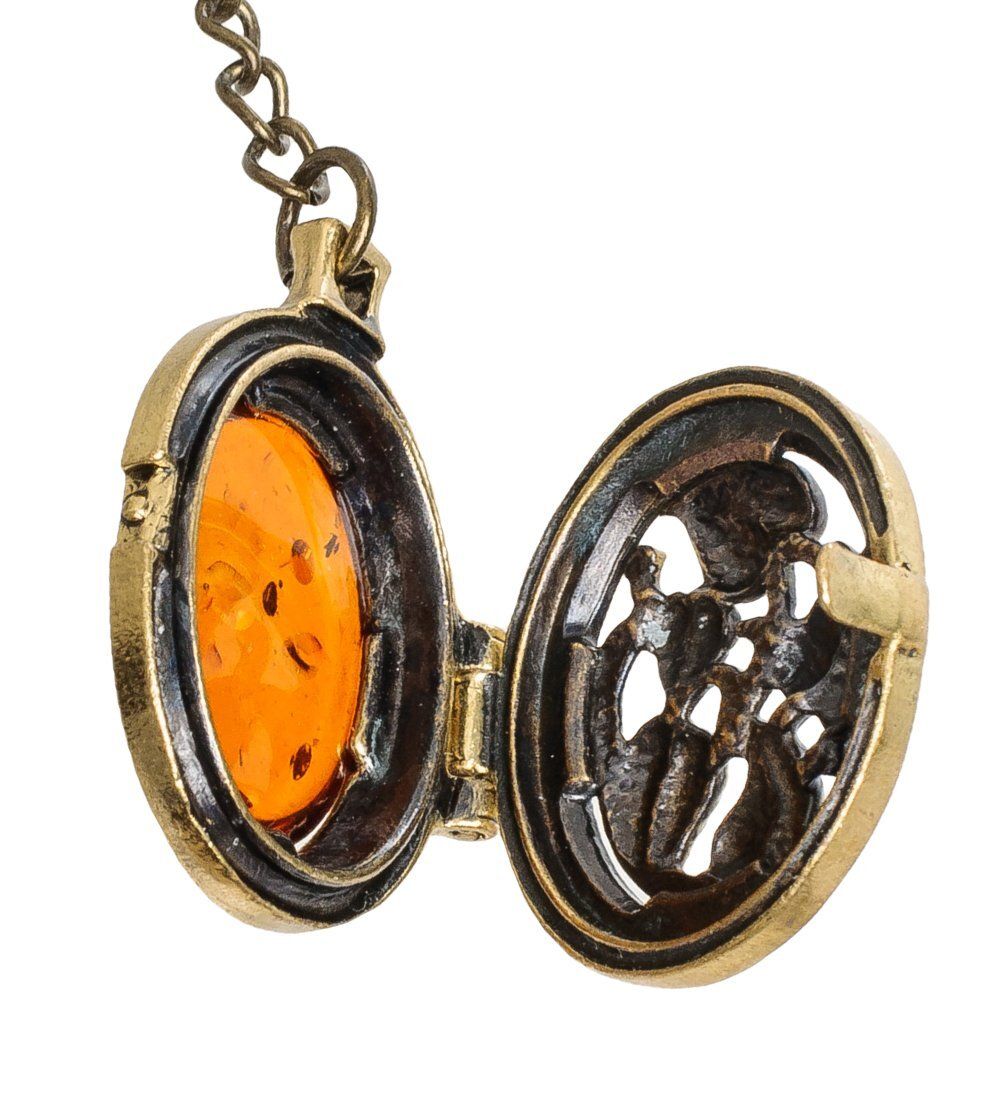 AM-1613 Брелок «Медальон Вьюнок» (латунь, янтарь)