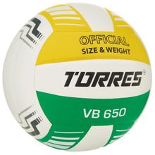 Мяч вол. TORRES VB 650, V32425, р.5, синт.кожа полиуретан, клееный, бут.кам, бел-зелено-желт